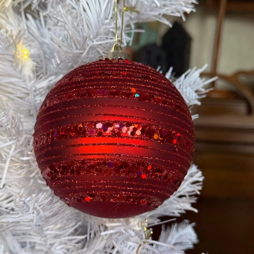 Festive Vintage 1998 XL Red & Glitter Christmas Ornaments